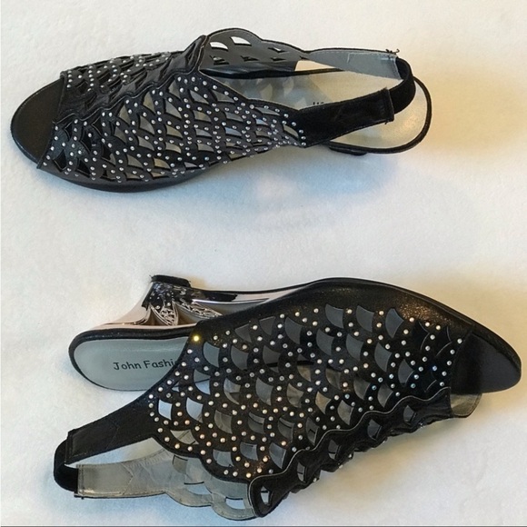 NWOB John Fashion Allover Sequined Open Toe 9 - Picture 5 of 8